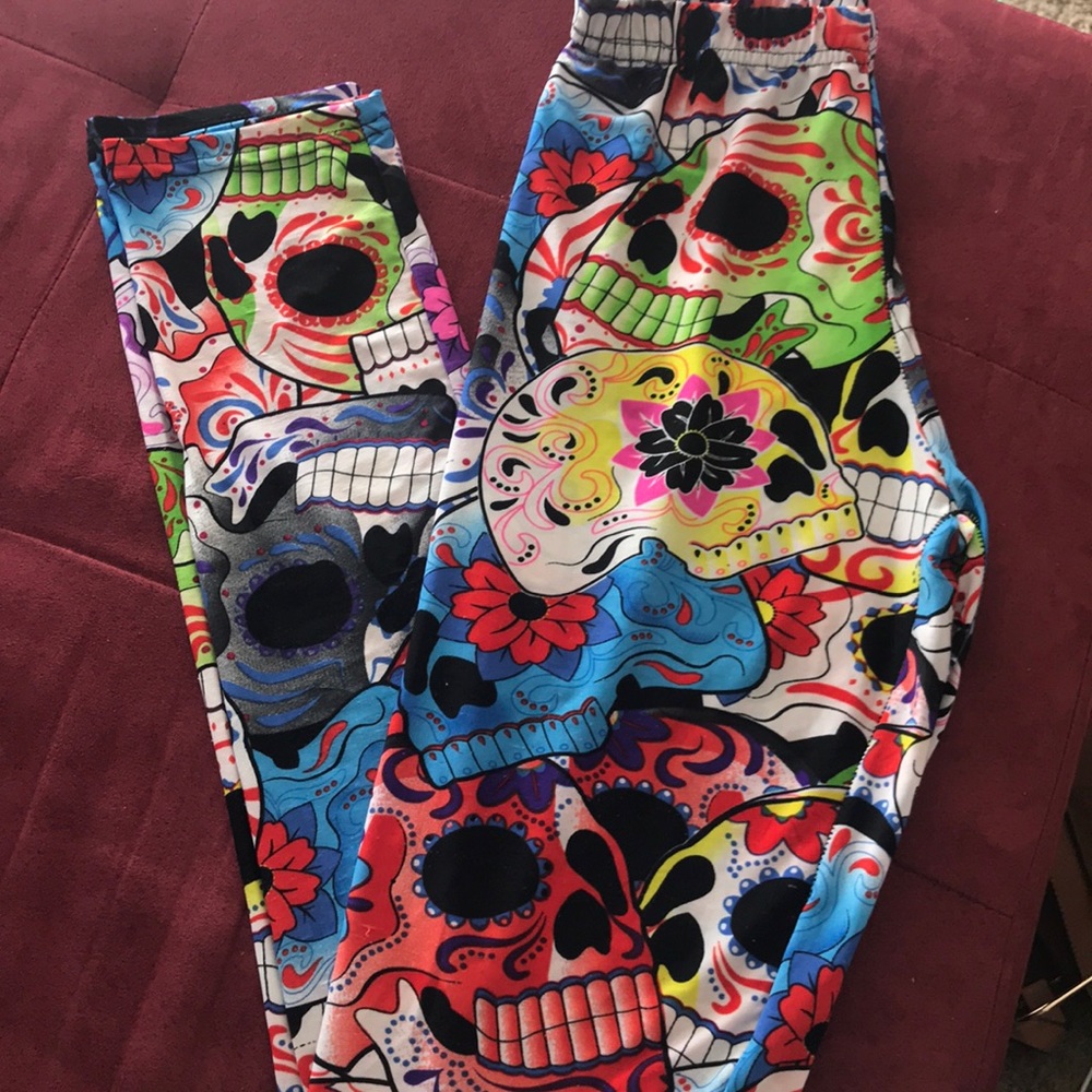 Multi Color Sugar Skull Silky Leggings